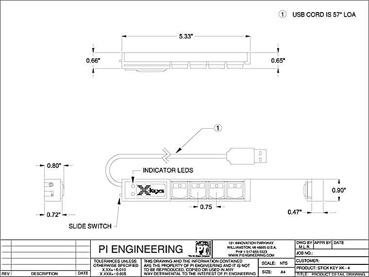 X-keys XK-24 Dimensioned Drawing